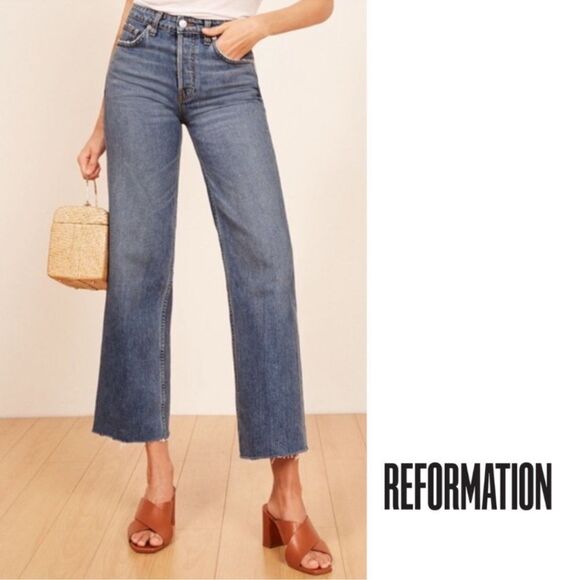 Reformation Fawcett High Waist Wide Leg Cropped Jeans Size 31 Celtic Wash - Picture 1 of 12
